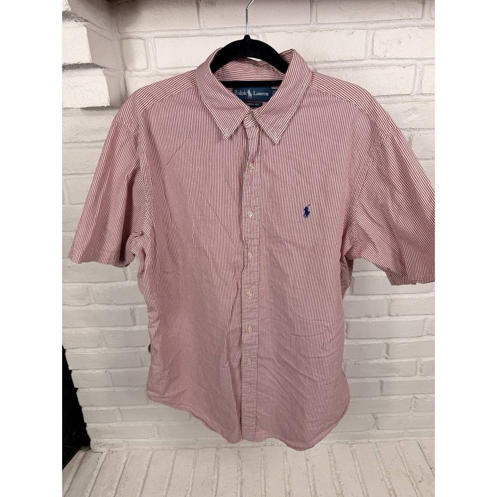 Ralph Lauren Classic Fit XL Red White Striped Short Sleeve Button Shirt